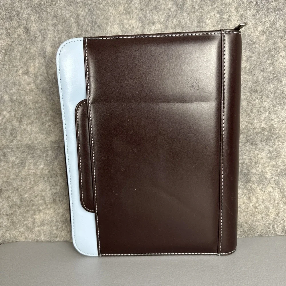 Franklin Covey Day 1 One Brown CLASSIC Planner Zips Handles 7 Rings Faux Leather